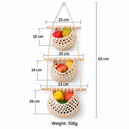 3-Tier Macrame Hanging Fruit Basket Organizer