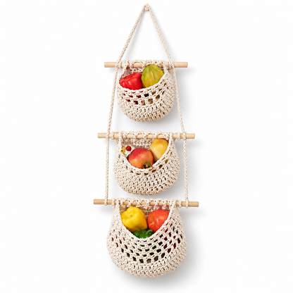 3-Tier Macrame Hanging Fruit Basket Organizer