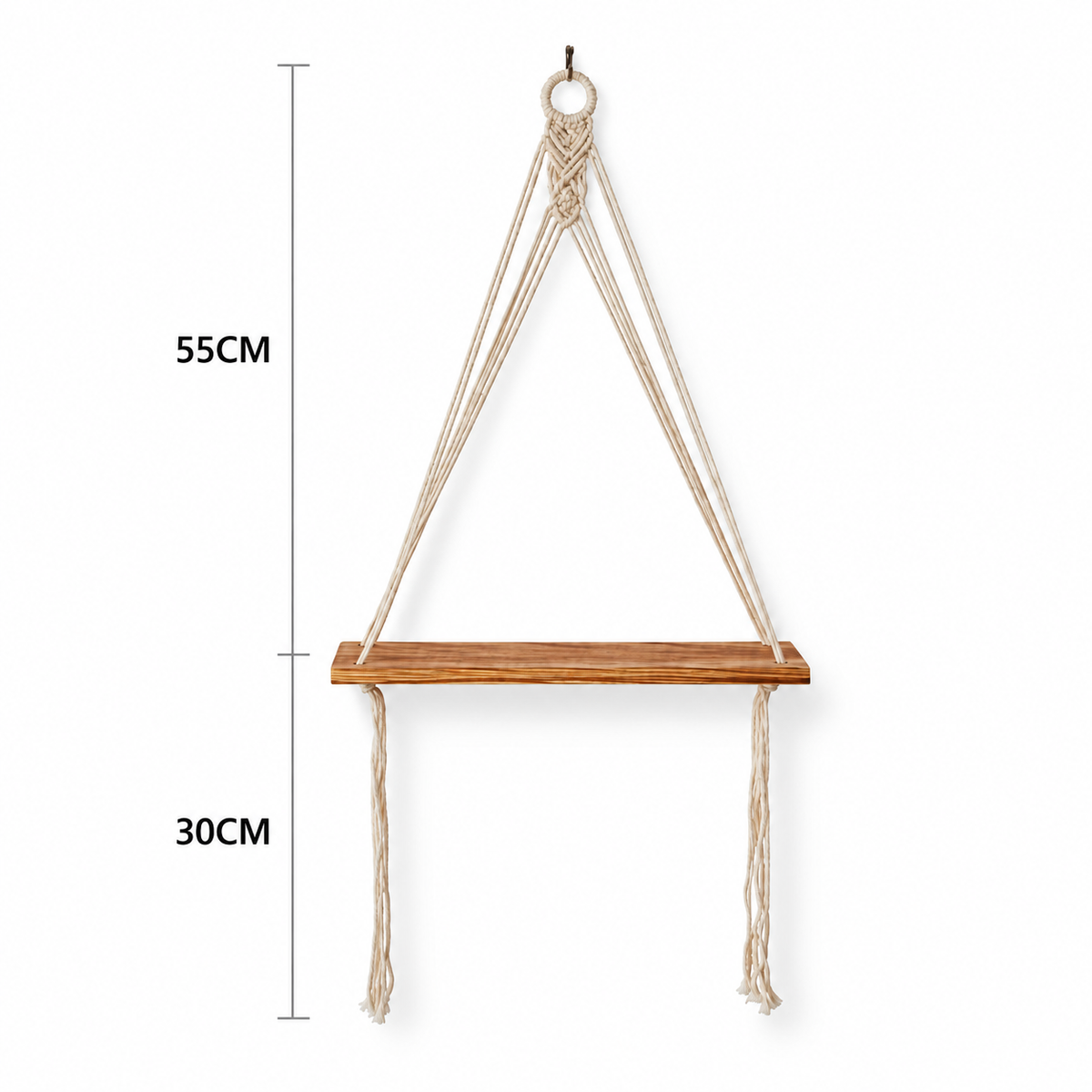 Boho Macrame Hanging Wood Shelf with Cotton Rope