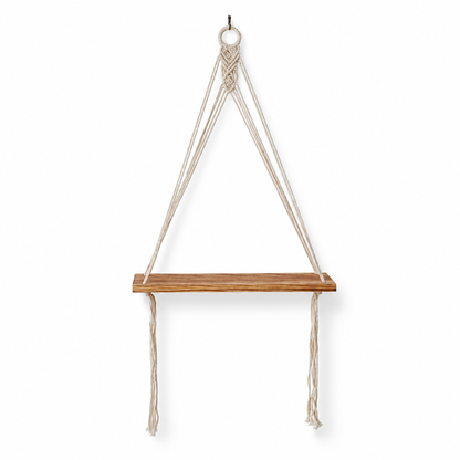 Boho Macrame Hanging Wood Shelf with Cotton Rope