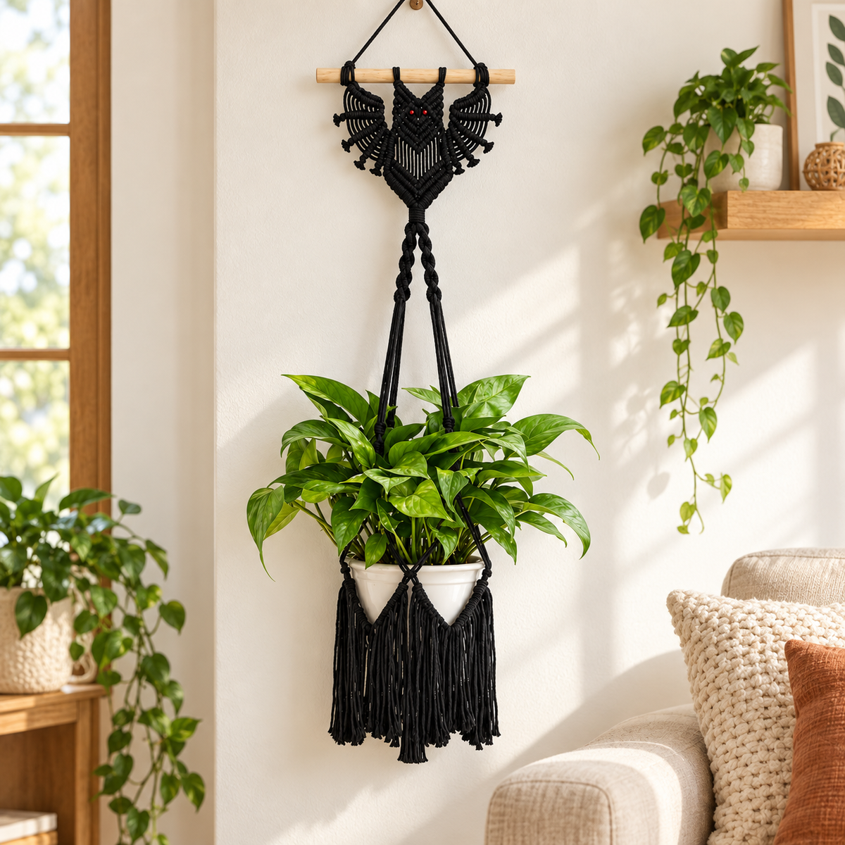 Handwoven Bat Macrame Wall Hanging Planter Holder