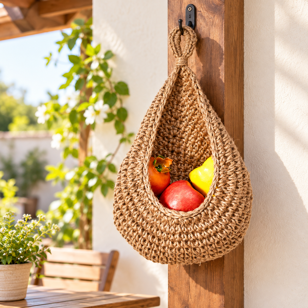 Handwoven Hanging Fruit Basket for Kitchen Storage