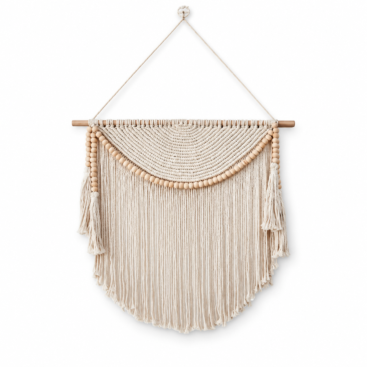 Handwoven Macrame Wall Art with Wooden Beads