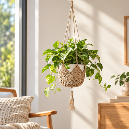 Macrame Hanging Planter Basket – Woven Rope Plant Holder