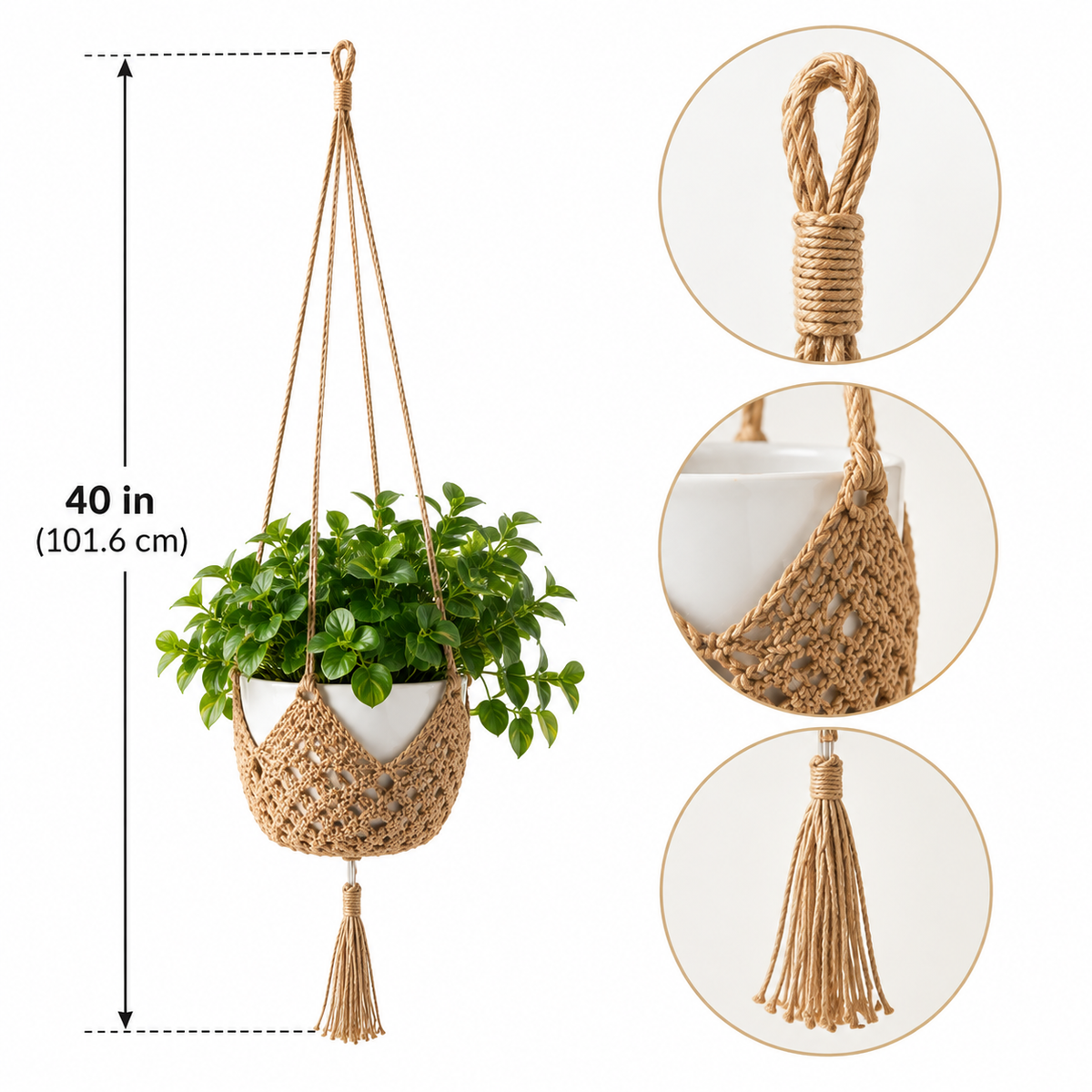 Macrame Hanging Planter Basket – Woven Rope Plant Holder