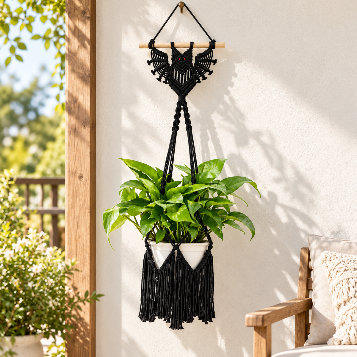 Handwoven Bat Macrame Wall Hanging Planter Holder