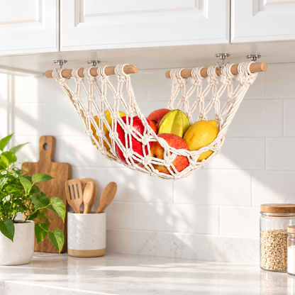 Under Cabinet Macrame Fruit Hammock for Kitchen Storage